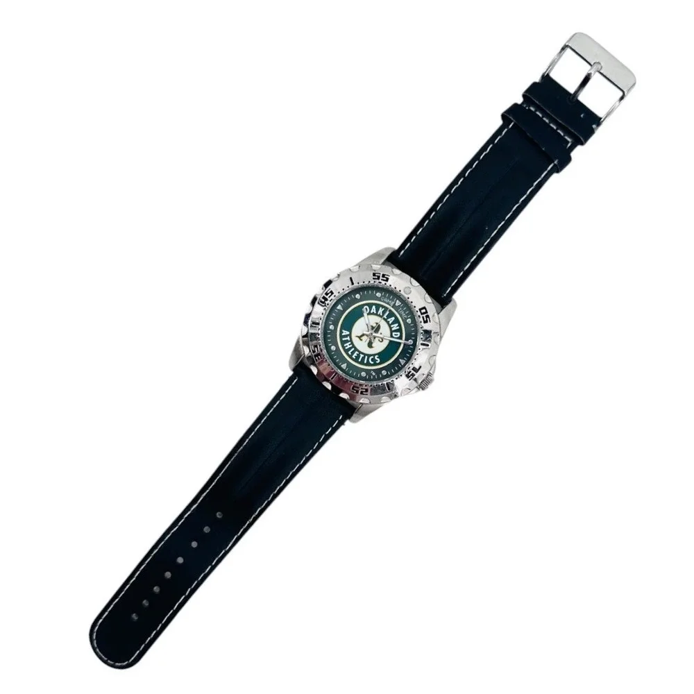 Oakland A's Men's Watch MLB Game Time Black Leather Diver New Battery